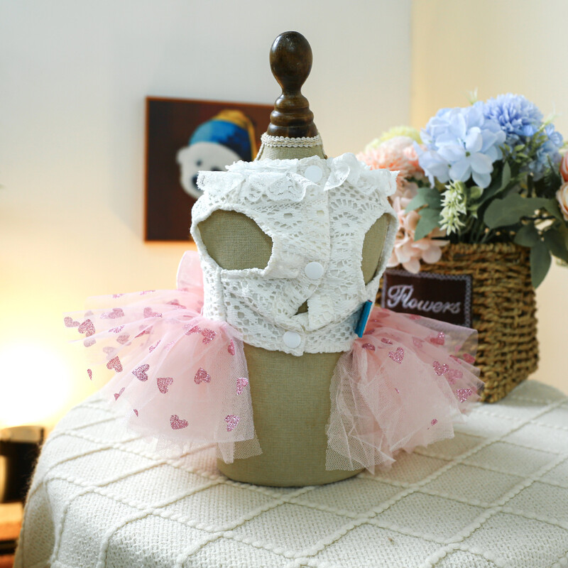 1 vnt. naminių gyvūnėlių drabužiai pavasario ir rudens rožinė širdelė Puff sijonas vestuvinė suknelė princesė, tinka mažiems ir vidutinio dydžio šunims