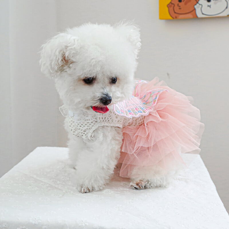 1PC îmbrăcăminte pentru animale de companie de primăvară și toamnă roz fluture zână rochie de mireasă rochie de prințesă potrivită pentru câini de talie mică și mijlocie