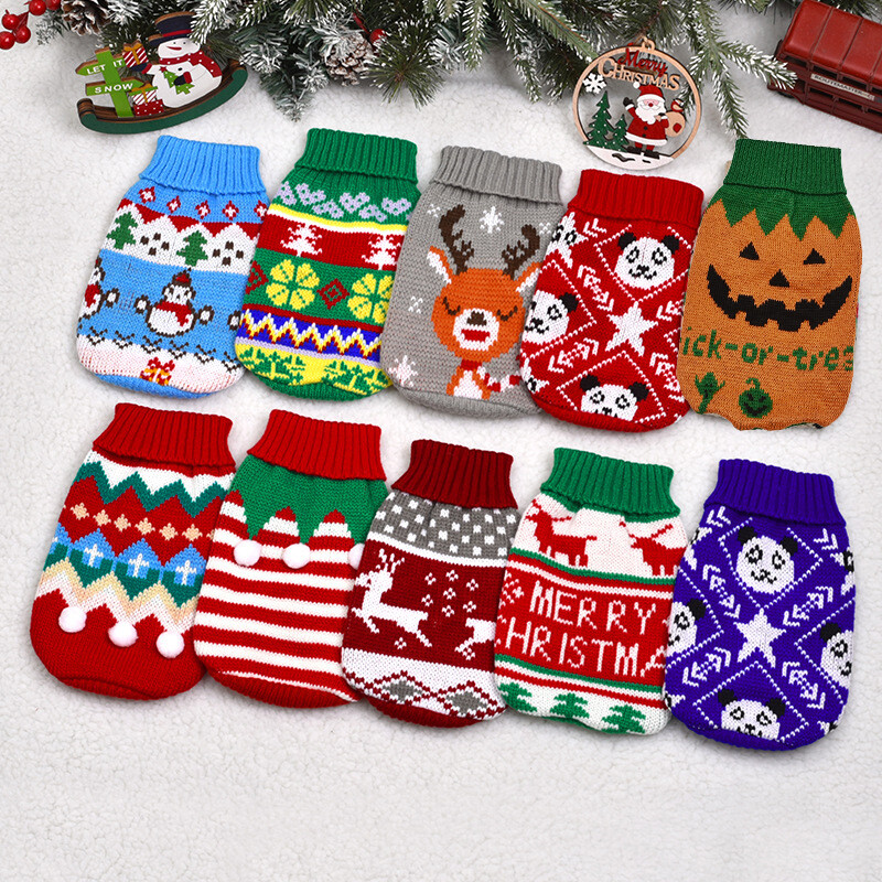 Trikotāžas kucēnu kaķu mētelis Čivavas franču buldogi Yorkie Customes Silti mājdzīvnieku suņu džemperi Ziemas suņu apģērbi maziem un vidējiem suņiem