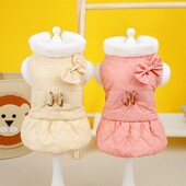 Naminių gyvūnėlių drabužiai kačių šuniui rudens storio žiemos storumo šilta lanko princesės suknelė, tinkama mažo vidutinio šuns kostiumui