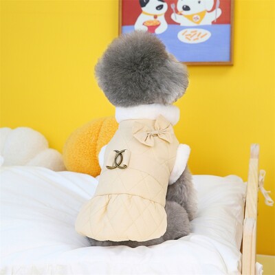 Naminių gyvūnėlių drabužiai kačių šuniui rudens storio žiemos storumo šilta lanko princesės suknelė, tinkama mažo vidutinio šuns kostiumui