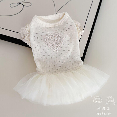 Kisállathálós alapruha, légáteresztő hálós pihe-puha csipke ujjú bézs géz szoknya Kutyaruhák kiskutyáknak kölyökruhák