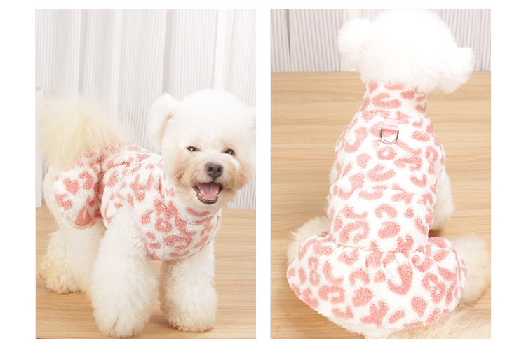 Stora šilta vilnonė šunų suknelė mažiems šunims Čihuahua šuniukai, leopardo mergaitės šunų drabužiai Žieminiai šunų megztiniai drabužiai naminiams gyvūnėliams