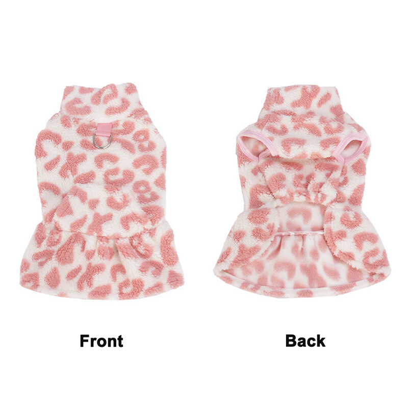 Stora šilta vilnonė šunų suknelė mažiems šunims Čihuahua šuniukai, leopardo mergaitės šunų drabužiai Žieminiai šunų megztiniai drabužiai naminiams gyvūnėliams