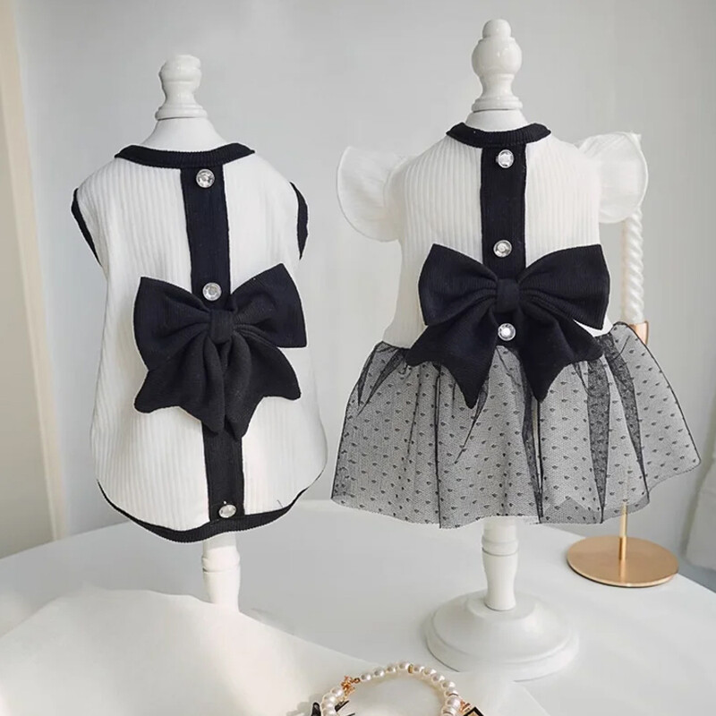 Bez cepures Vasaras modes Luksusa Apģērbs Mājas Suņiem Melnbalts Mežģīņu Bow Svārki Suņu Kleitas Teddy Maziem Suņiem Apģērbs Kucēnu Veste