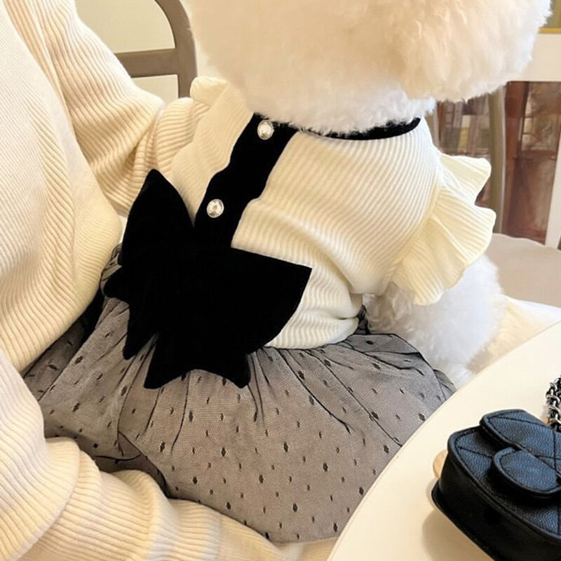 Bez cepures Vasaras modes Luksusa Apģērbs Mājas Suņiem Melnbalts Mežģīņu Bow Svārki Suņu Kleitas Teddy Maziem Suņiem Apģērbs Kucēnu Veste