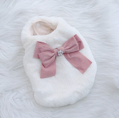 Câini și Pisici Rochie Vestă Faux Blan&Bow Design Pet Dog Jacket Jacheta Iarna Imbracaminte Tinuta