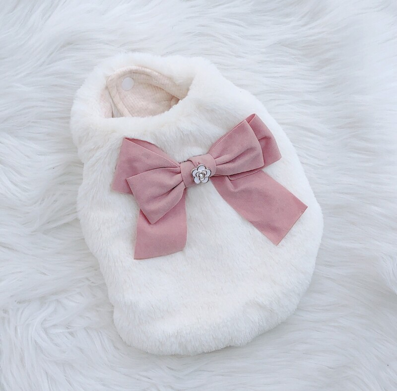 Câini și Pisici Rochie Vestă Faux Blan&Bow Design Pet Dog Jacket Jacheta Iarna Imbracaminte Tinuta