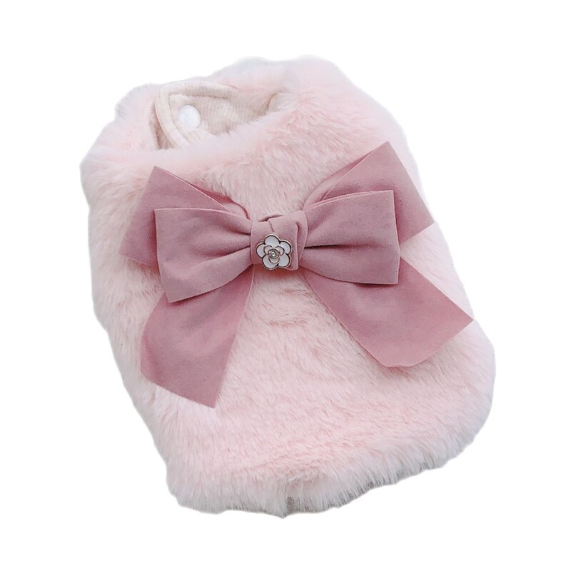Câini și Pisici Rochie Vestă Faux Blan&Bow Design Pet Dog Jacket Jacheta Iarna Imbracaminte Tinuta