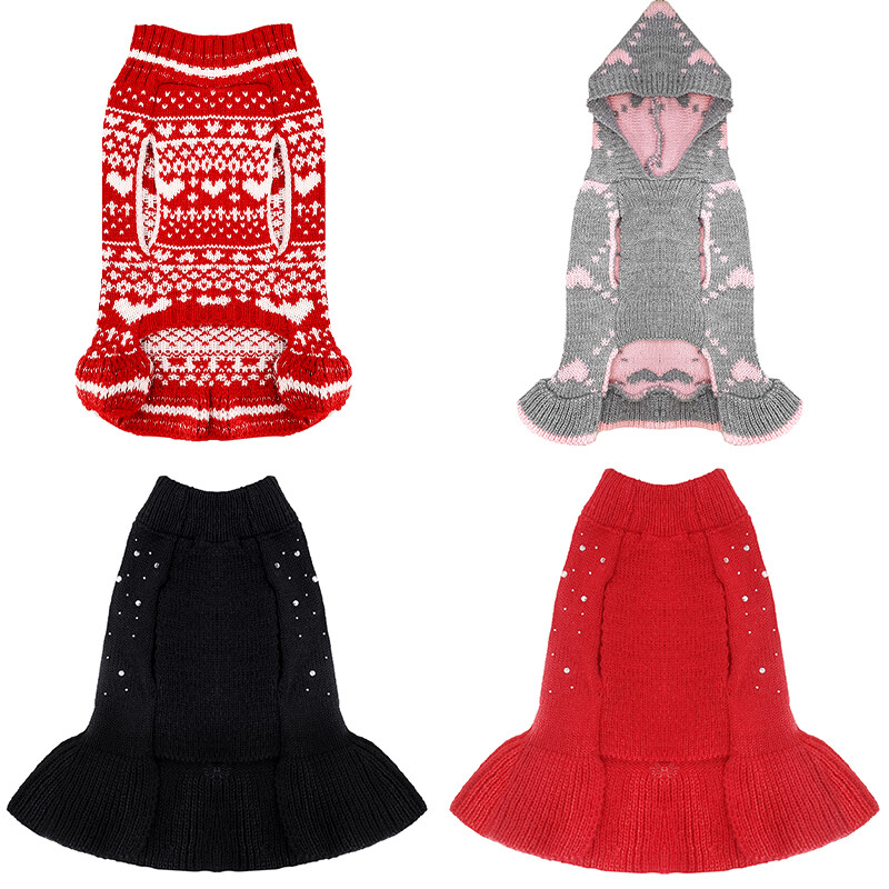 Šunų nertiniai megztiniai mergaitėms Prabangus megztinis Suknelė Šilta žieminė kalėdinė megztinė mažiems ir vidutiniams šunims Moterims
