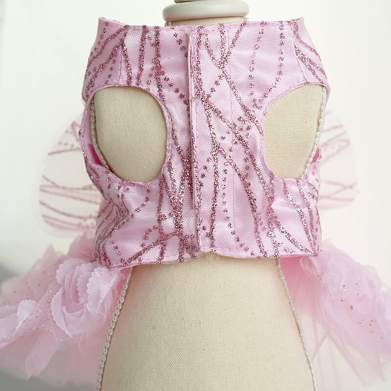 Rochie de cățeluș de designer de lux pentru mireasă, alb, roz, fată, ținută de nuntă pentru câine, costum formal cu dantelă, flori de trandafir, îmbrăcăminte pentru câini mici