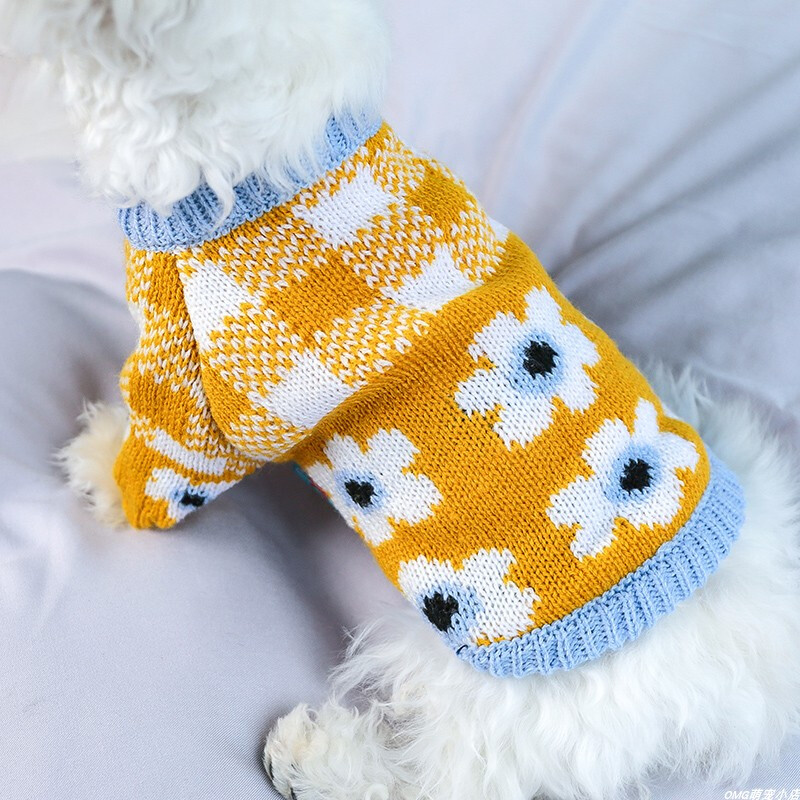 1PC îmbrăcăminte pentru animale de companie câine toamnă și iarnă pulover îngroșat cald, floare de ghimbir, pulover elastic tricotat pentru câini mici și mijlocii