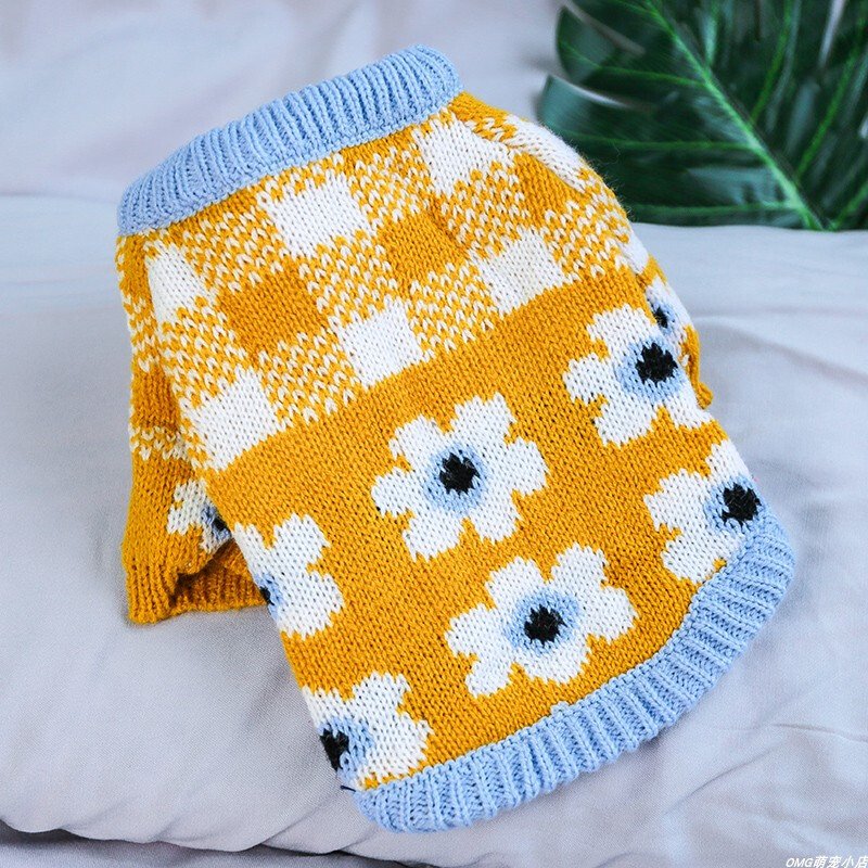 1PC îmbrăcăminte pentru animale de companie câine toamnă și iarnă pulover îngroșat cald, floare de ghimbir, pulover elastic tricotat pentru câini mici și mijlocii