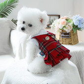 1PC îmbrăcăminte pentru animale de companie câine de primăvară și toamnă roșu insignă colegiu nobil fusta prințesă potrivită pentru câini de talie mică și mijlocie