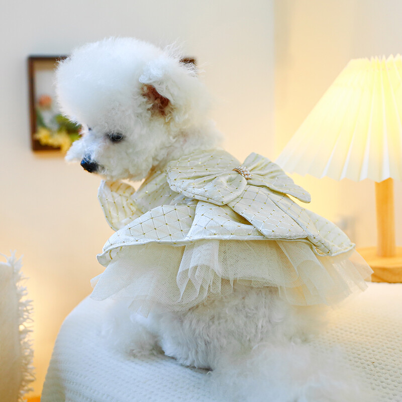 1 vnt. naminių gyvūnėlių drabužiai kačių pavasario/vasaros balto dangaus žvaigždės lanko princesės suknelės traukimo sagtis, tinka mažiems ir vidutinio dydžio šunims