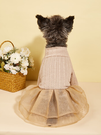 Куче TuTu Dress за малки кучета Топъл костюм Плетено кученце с тюл Doggie Pet Clothes Облекло за кучета Котки Ежедневно облекло