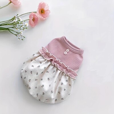 1 vnt Suknelė gyvūnėliui, mielas princesės gėlėtas sijonas mažiems ir vidutiniams šunims, minkštas audinys, pavasaris/vasara/rudens, yra rožinės ir mėlynos spalvos