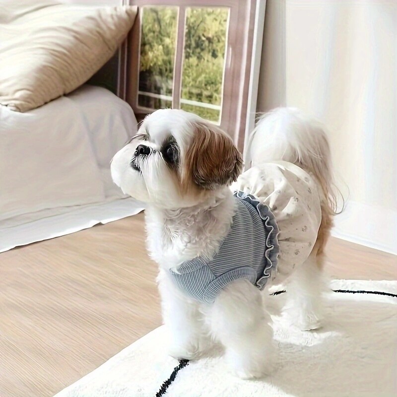 1 vnt Suknelė gyvūnėliui, mielas princesės gėlėtas sijonas mažiems ir vidutiniams šunims, minkštas audinys, pavasaris/vasara/rudens, yra rožinės ir mėlynos spalvos