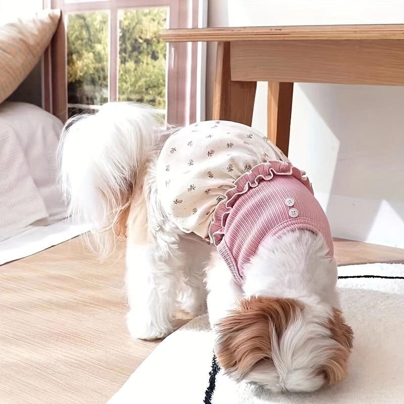 1 vnt Suknelė gyvūnėliui, mielas princesės gėlėtas sijonas mažiems ir vidutiniams šunims, minkštas audinys, pavasaris/vasara/rudens, yra rožinės ir mėlynos spalvos