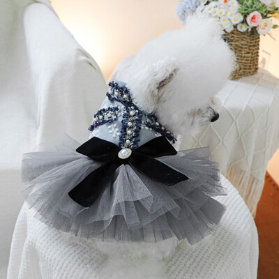 1PC îmbrăcăminte pentru animale de companie pisică toamnă/iarnă gri albastru parfumat rochie de fustă rochie de mireasă potrivită pentru câini de talie mică și mijlocie