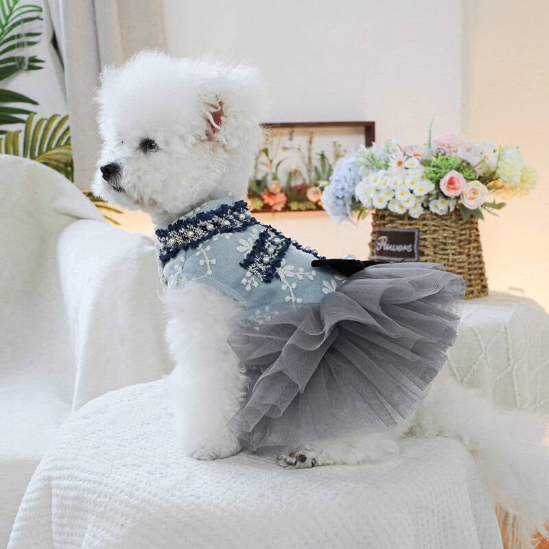 1PC îmbrăcăminte pentru animale de companie pisică toamnă/iarnă gri albastru parfumat rochie de fustă rochie de mireasă potrivită pentru câini de talie mică și mijlocie