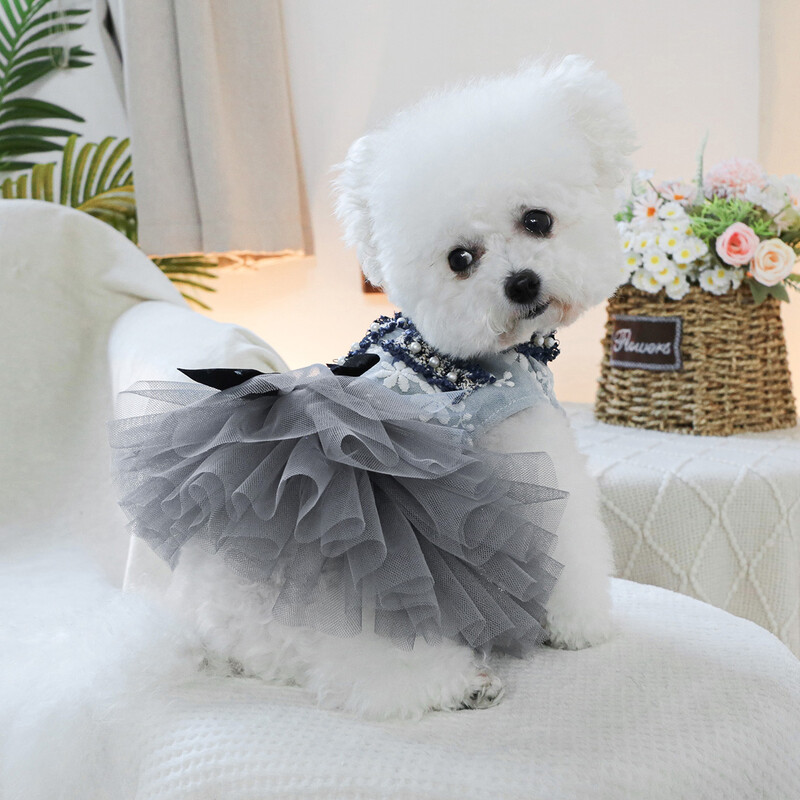 1PC îmbrăcăminte pentru animale de companie pisică toamnă/iarnă gri albastru parfumat rochie de fustă rochie de mireasă potrivită pentru câini de talie mică și mijlocie