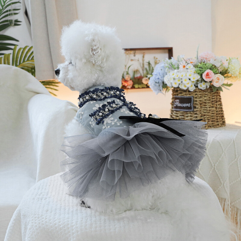 1PC îmbrăcăminte pentru animale de companie pisică toamnă/iarnă gri albastru parfumat rochie de fustă rochie de mireasă potrivită pentru câini de talie mică și mijlocie