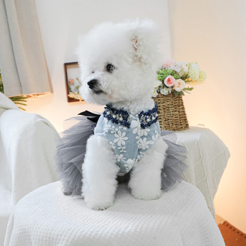 1PC îmbrăcăminte pentru animale de companie pisică toamnă/iarnă gri albastru parfumat rochie de fustă rochie de mireasă potrivită pentru câini de talie mică și mijlocie