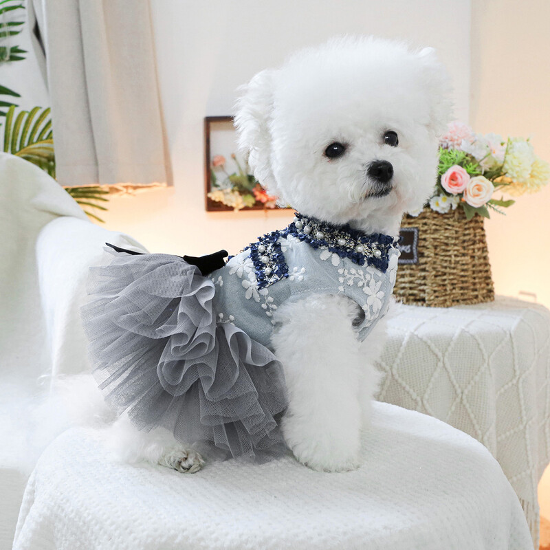 1PC îmbrăcăminte pentru animale de companie pisică toamnă/iarnă gri albastru parfumat rochie de fustă rochie de mireasă potrivită pentru câini de talie mică și mijlocie