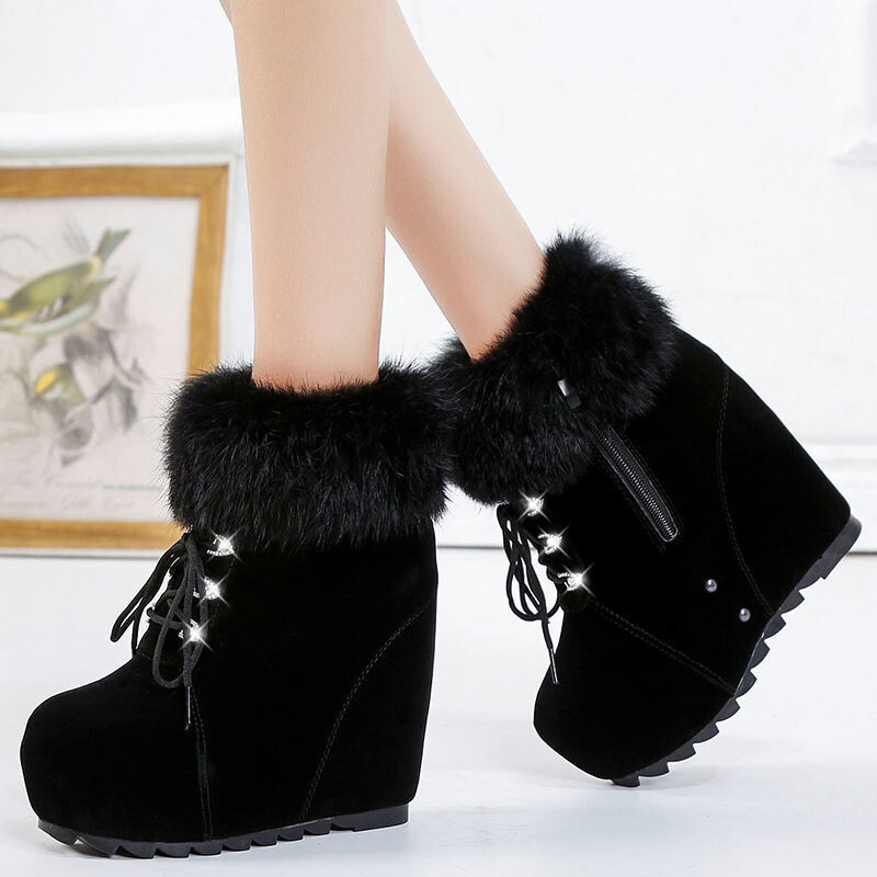 Ziemas jauni universāli ādas sieviešu zābaki sieviešu plakana zole plus samta kokvilnas zābaki īsi ķīļveida papēža zābaki bieza zole 10 cm iekšējais augstums