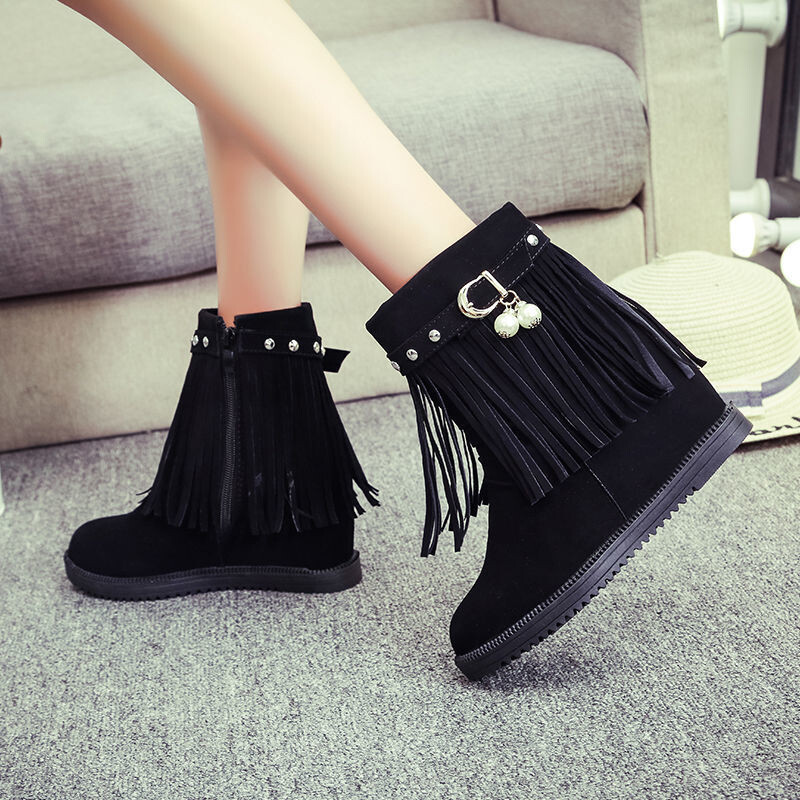 Ziemas jauni universāli ādas sieviešu zābaki sieviešu plakana zole plus samta kokvilnas zābaki īsi ķīļveida papēža zābaki bieza zole 10 cm iekšējais augstums