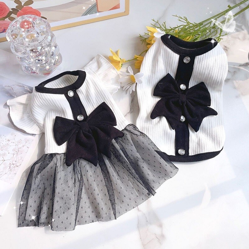 Vasaras suņu drēbes Bowknot Luksusa kleita kaķu princešu kleitas Čivavas Jorkas plānie, saldie svārki kucēnu kostīmi mājdzīvnieku piederumi