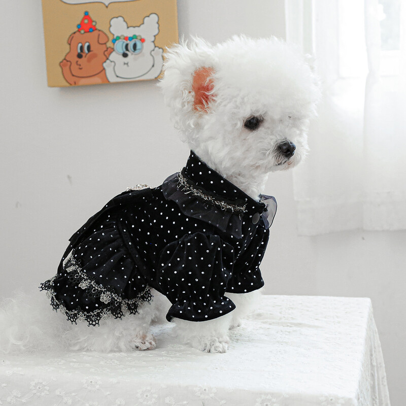 1PC îmbrăcăminte pentru animale de companie, primăvară și toamnă, rochie aurie neagră, rochie de prințesă de nuntă, potrivită pentru câini de talie mică și mijlocie