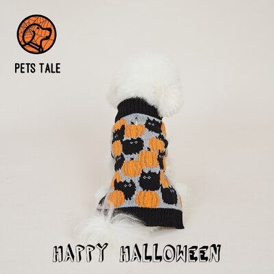 Pulover pentru câini cu guler dublu din dovleac și pisică de Halloween premium