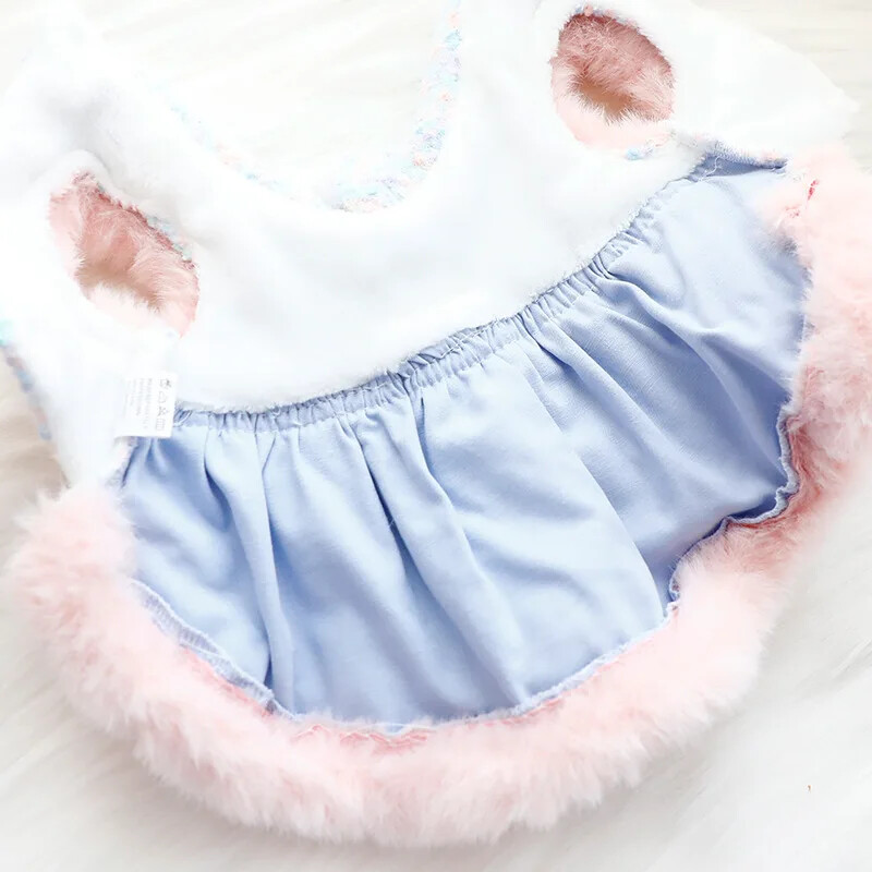Madingi minkšti pliušiniai drabužiai naminiams šunims Graži rožinė mėlyna žieminė šilta princesės suknelė mažiems vidutiniams šunims Pudelių šuniukų suknelės