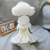 1 vnt naminių gyvūnėlių drabužiai pavasario ir rudens balti sportinio stiliaus aksominė teniso suknelė be rankovių, tinkama mažiems ir vidutinio dydžio šunims