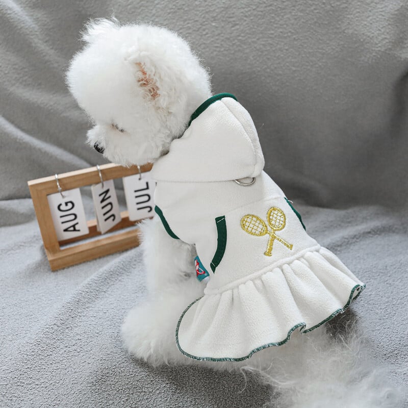 1 vnt naminių gyvūnėlių drabužiai pavasario ir rudens balti sportinio stiliaus aksominė teniso suknelė be rankovių, tinkama mažiems ir vidutinio dydžio šunims