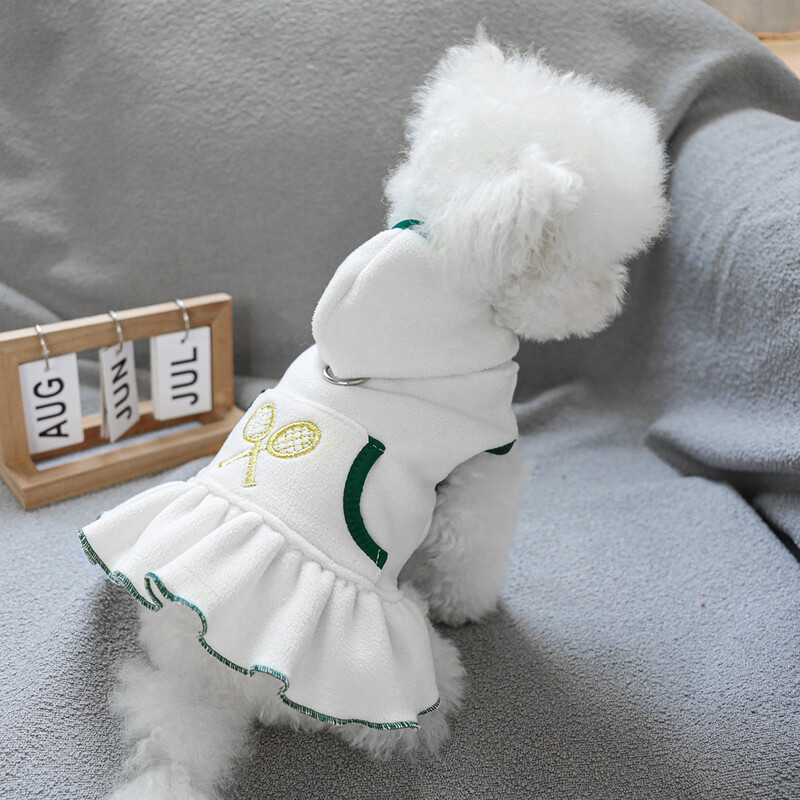 1 vnt naminių gyvūnėlių drabužiai pavasario ir rudens balti sportinio stiliaus aksominė teniso suknelė be rankovių, tinkama mažiems ir vidutinio dydžio šunims