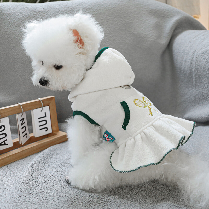1 vnt naminių gyvūnėlių drabužiai pavasario ir rudens balti sportinio stiliaus aksominė teniso suknelė be rankovių, tinkama mažiems ir vidutinio dydžio šunims