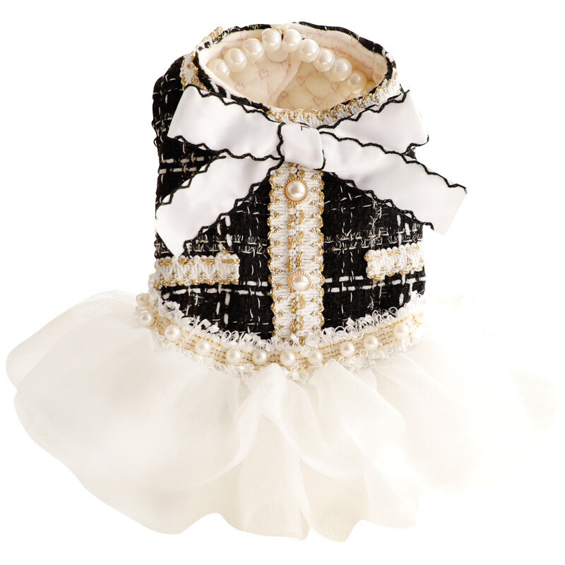 Animal de companie blană mozaic rochie plasă toamnă iarnă fundă pulover haină pisică prințesă fustă pufoasă de iarnă dantelă perlă câine mic ursuleț animal de companie