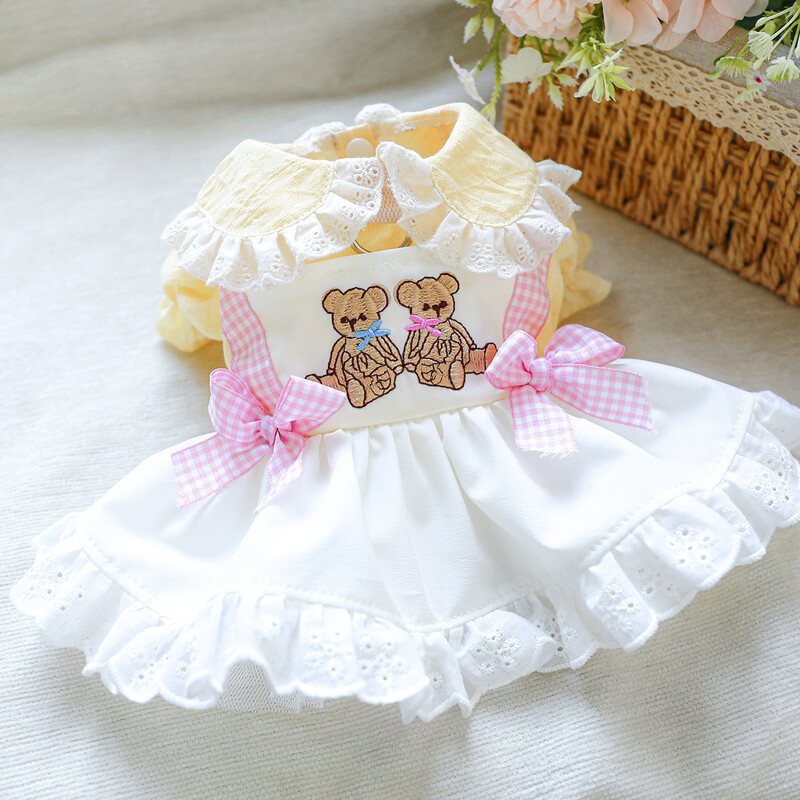 1PC îmbrăcăminte pentru animale de companie pisică primăvară/vară subțire urs galben dans cântec fustă tifon potrivită pentru câini de talie mică și mijlocie