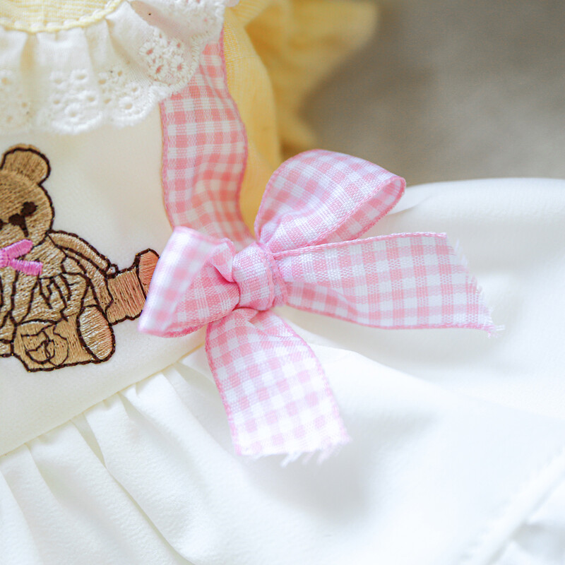 1PC îmbrăcăminte pentru animale de companie pisică primăvară/vară subțire urs galben dans cântec fustă tifon potrivită pentru câini de talie mică și mijlocie