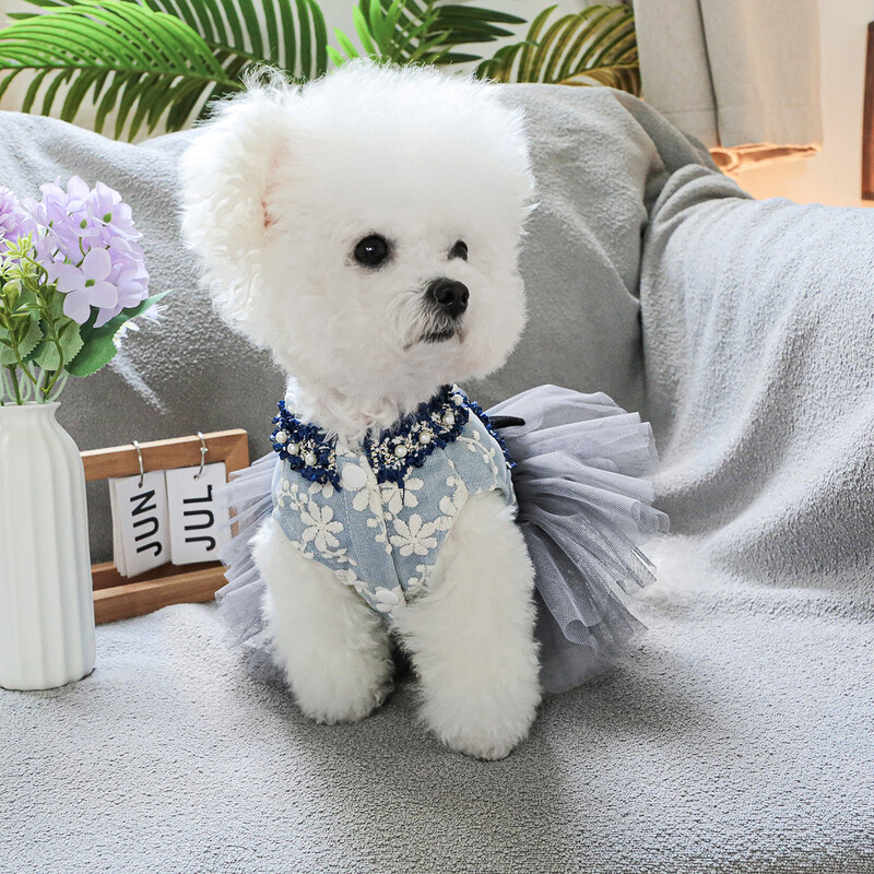 1 vnt. naminių gyvūnėlių drabužiai katės rudens/žiemos pilkai mėlynai kvepianti sijoninė suknelė Vestuvinė suknelė tinka mažiems ir vidutinio dydžio šunims