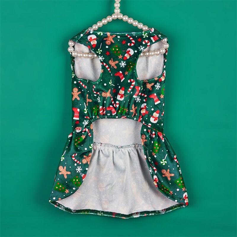 Ziemassvētku sniegavīrs, piparkūku vīrs, apdruka, zaļa mājdzīvnieka kleita, drēbes, 3D lente, bantīte ar apaļu kaklu mājdzīvnieku kostīms kaķa sunim