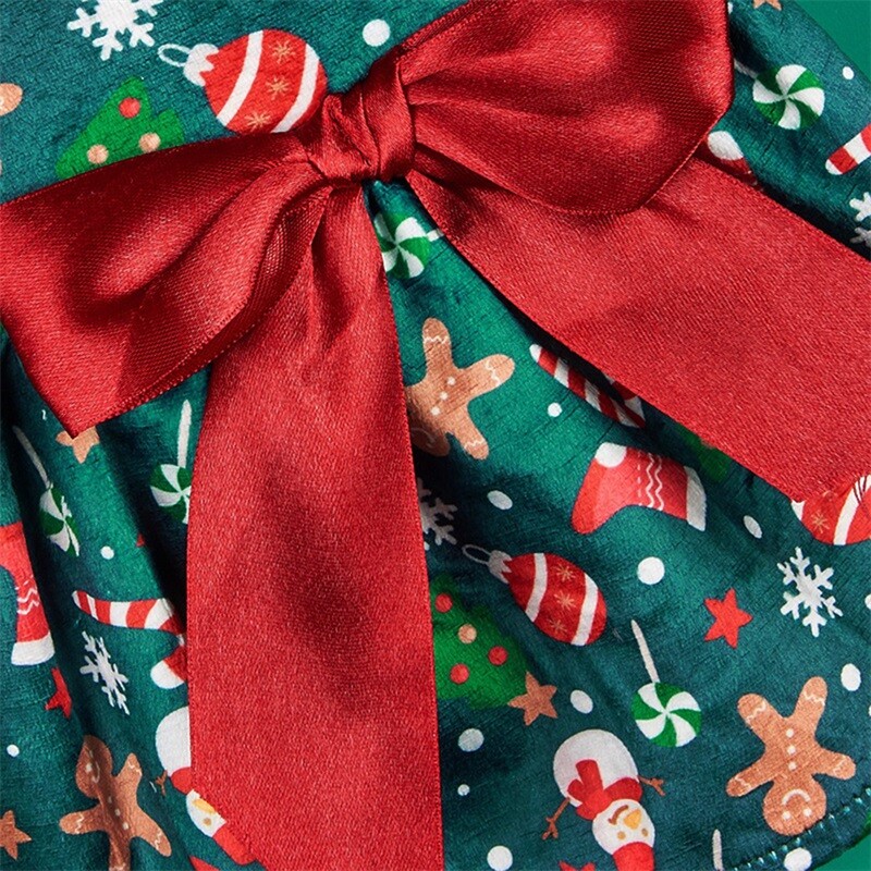 Ziemassvētku sniegavīrs, piparkūku vīrs, apdruka, zaļa mājdzīvnieka kleita, drēbes, 3D lente, bantīte ar apaļu kaklu mājdzīvnieku kostīms kaķa sunim