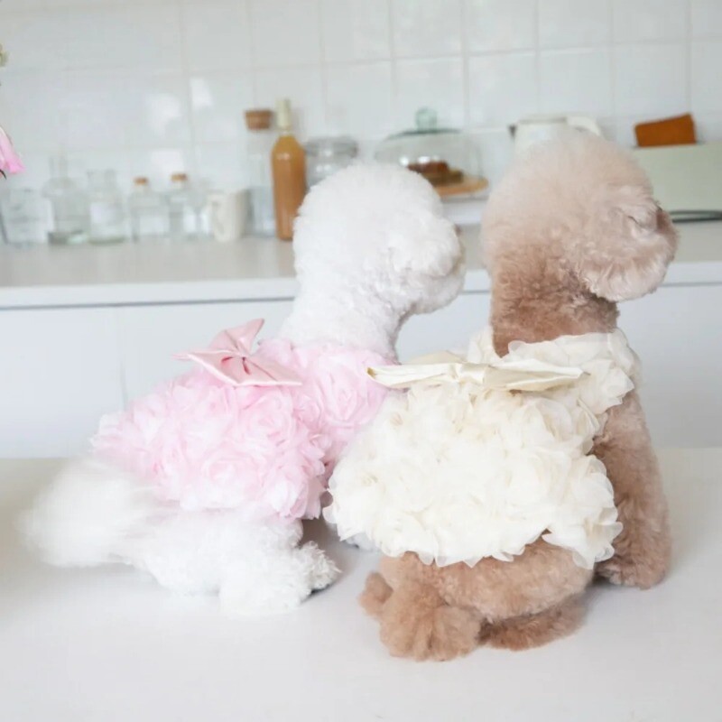 Nyári virágos kutyaruhák 3D rózsa ruha aranyos masni kisállat kutya ruhák macska kisállat szoknya ruhák kisállat kiegészítők mackó kölyök ruhák