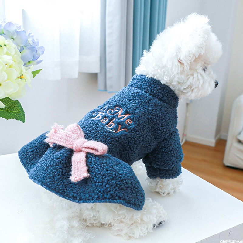 1vnt rūbai augintiniams pavasario ir rudens aksominės mėlynos spalvos kūdikių raidžių sijonas, tinkantis mažiems ir vidutinio dydžio šunims