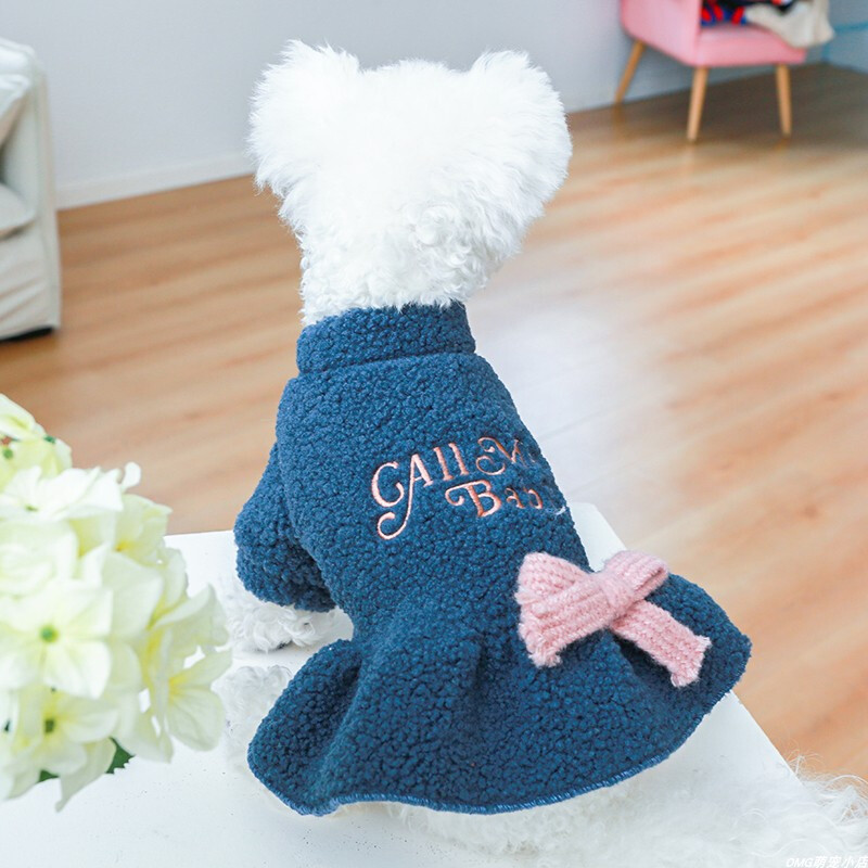 1vnt rūbai augintiniams pavasario ir rudens aksominės mėlynos spalvos kūdikių raidžių sijonas, tinkantis mažiems ir vidutinio dydžio šunims