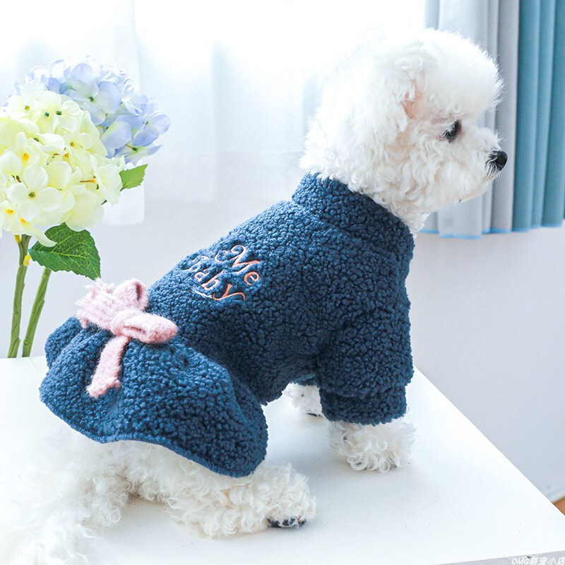 1vnt rūbai augintiniams pavasario ir rudens aksominės mėlynos spalvos kūdikių raidžių sijonas, tinkantis mažiems ir vidutinio dydžio šunims