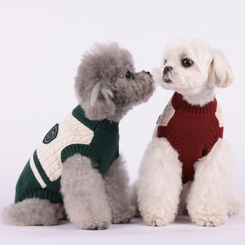Žieminis šunų megztinis megztinis naminių šunų drabužiai mažiems vidutiniams šunims koledžo stiliaus šuniuko liemenė šiltas katės megztinis Madingi naminių gyvūnėlių kostiumai